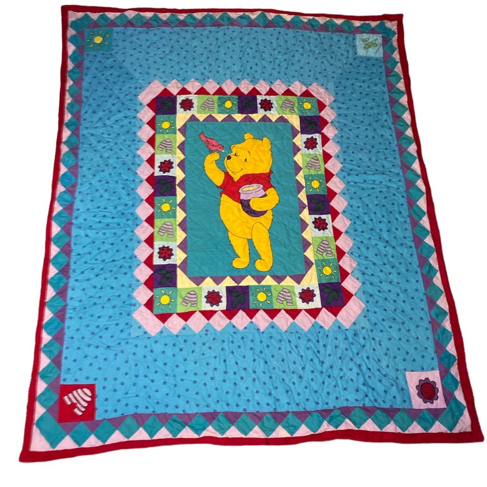 Vintage Disney Winnie The Pooh Blanket Patchwork Quilt Embroidered 90’s